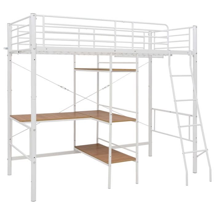 VidaXL Lit superposé avec cadre de table Blanc Métal 90x200 cm