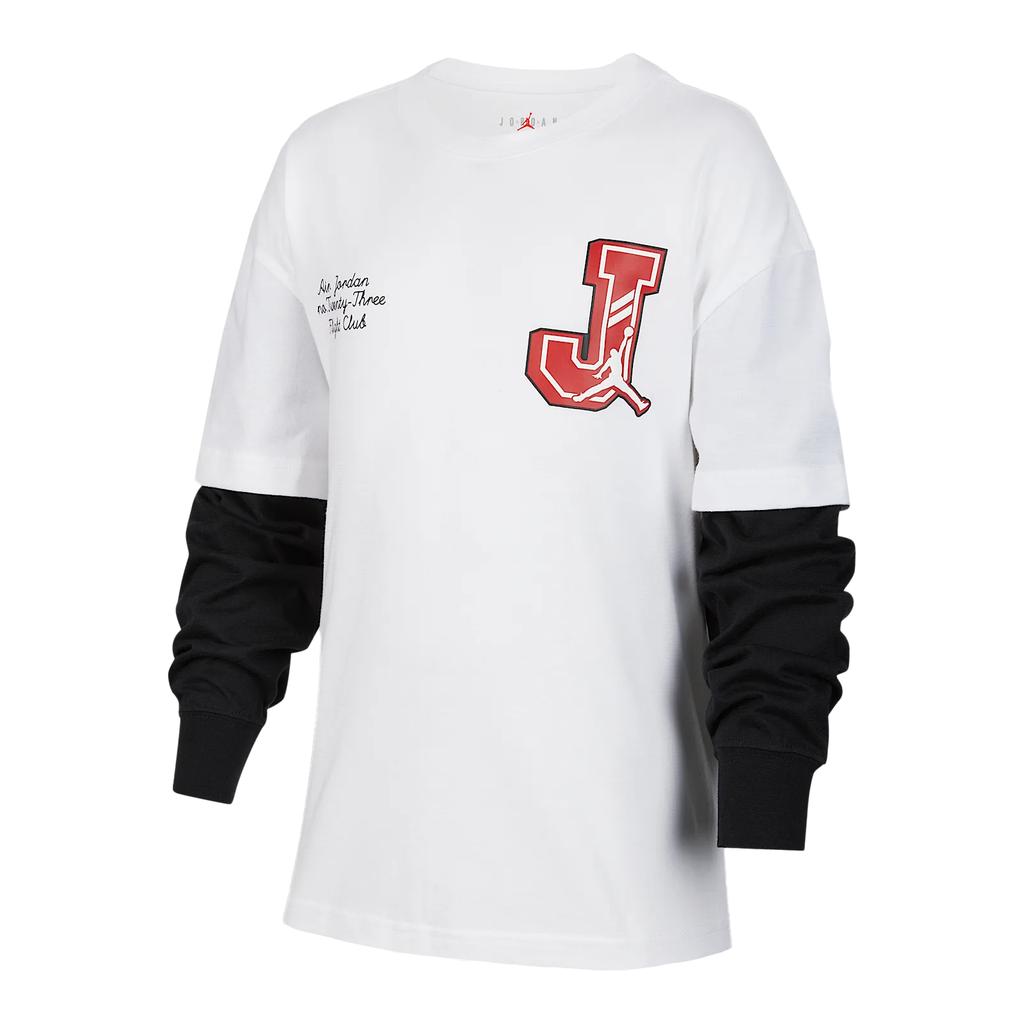 Jordan T-Shirt Fake Two-Piece Round Neck Long Sleeve Kids tops White IF3738-100