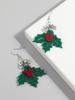 Glitter Green Leaf Acrylic Christmas Earrings for Women Creative Bow Leaves Long Dangle Earring Fashion Party Jewelry Gifts