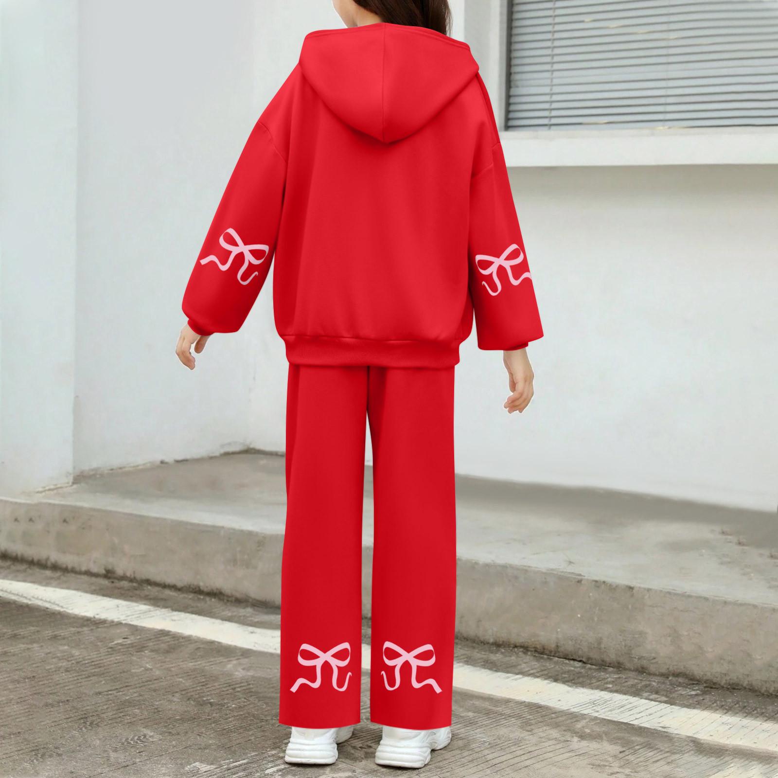 

Детский плюшевый длинный рукав, длинные брюки, свободный свитер, бант с принтом, комплект с капюшоном 90