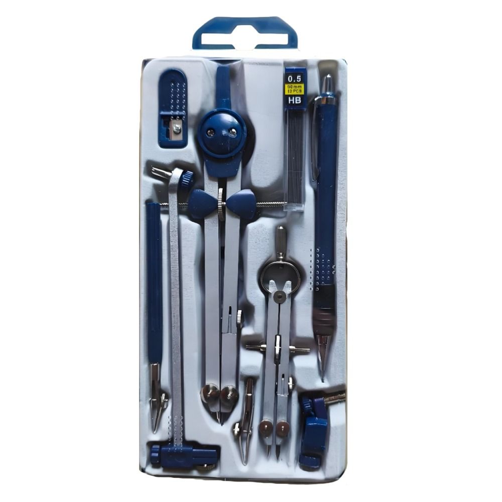 7 pezzi/Confezione Copertura Trasparente Kit Compasso da Disegno Righello Misuratore Matita Meccanica Set Strumenti per Disegno Acciaio Inossidabile Plastica
