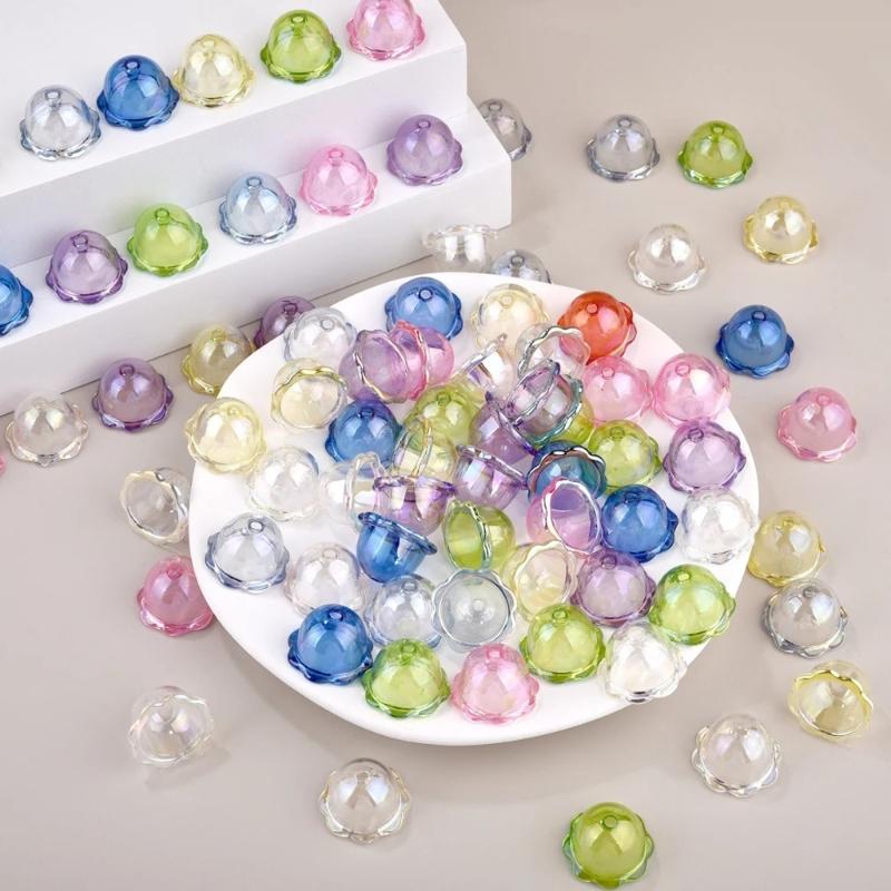 10pcs Multiple Petal Flower Acrylic Bead Caps Adornment for DIY Jewelry Making and Colorful Wind Bell Accessories