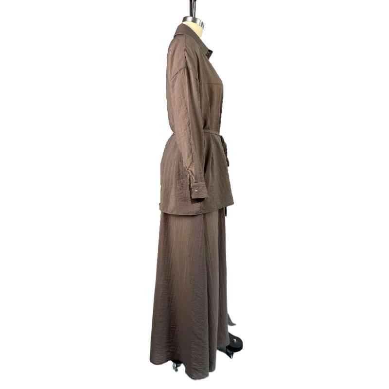 2026 New Fashion Women's Loose Long-Sleeve Shirt with Turn-down Collar and High-Waisted Skirt Set