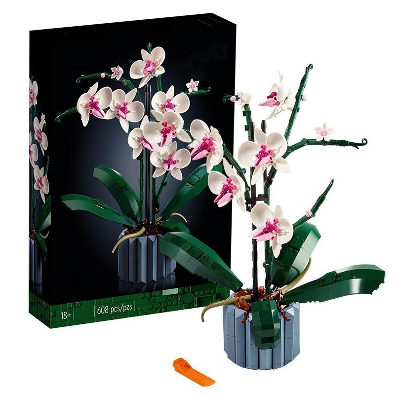 Phalaenopsis Potted Flower Bouquet Girls Small Particle Assembled Building Block Toys