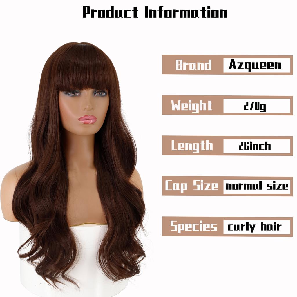 LISI HAIR Female Long Wavy Hair Wig with Bangs Synthetic Heat-resistant Fiber Wig Cosplay Lolita Party Daily Hairpin.