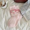 Cartoon plush socks women's medium tube socks autumn and winter plush warm cute bow puppy Australian velvet winter sleep socks