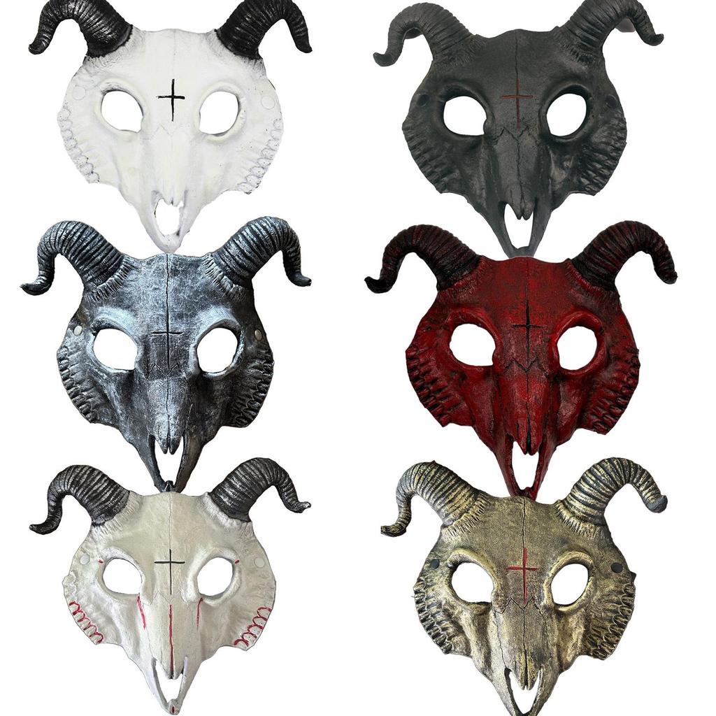 Goat Skull Halloween Mask - PU Animal Costume Prop for Parties & Escape Rooms