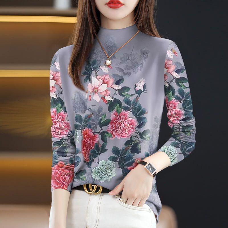 

Fleece-Lined Printed Long-Sleeve Slimming Top for Mature Women M 80-95 lbs