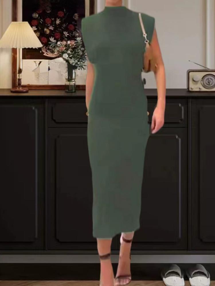 Lato Seksowna Elegancka Sukienka Bez Rękawów Jednolita Kobiety Casual Rozcięcie Okrągły Dekolt Dopasowana Sukienki Imprezowe Moda Damska Szyk High Street Kopertowa Odzież