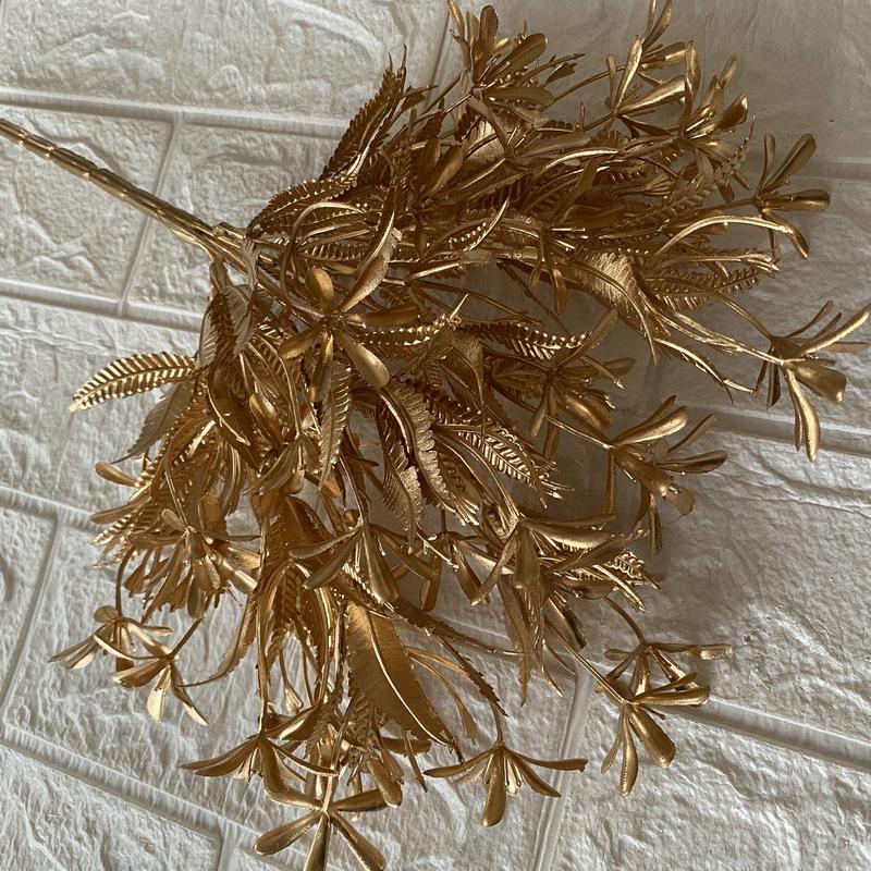 Artificial Golden Eucalyptus Hydrangea Fan Leaf Fake Flower Wedding Photography Home Hotel Ginkgo Leaves Plant Accessories Decor