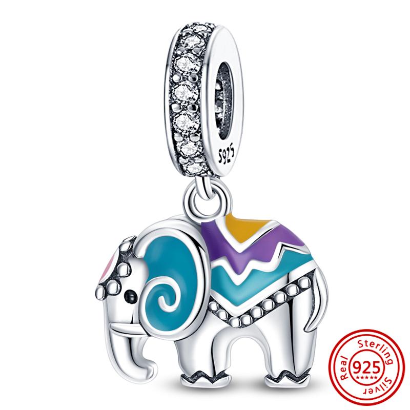 925 Sterling Copper Cute Elephant Dog Paw Print Cat Rabbit Cartoon Beads Fit Original Pantaro Charms Bracelet DIY Zircon Making