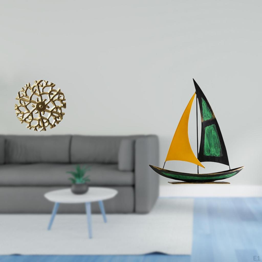 Rustic Scenic Metal Wall Art And Iron Sailboat Sculpture Tabletop Ornament for Office Living Room