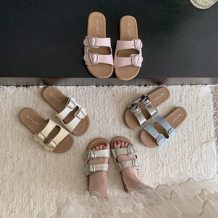 Soft Leather Version~ French Evening Breeze Bag Head Slippers Women's Summer Wear Retro Roman Flat-bottomed Beach Cool Slippers