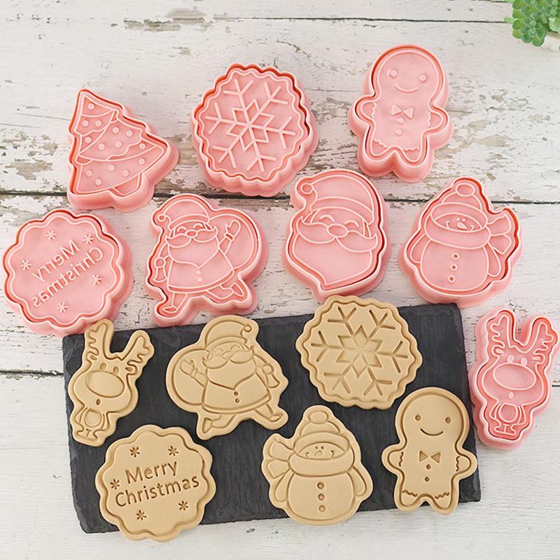 8 Pcs DIY Christmas Cartoon Biscuit Mould 3D ABS Plastic Baking Tool