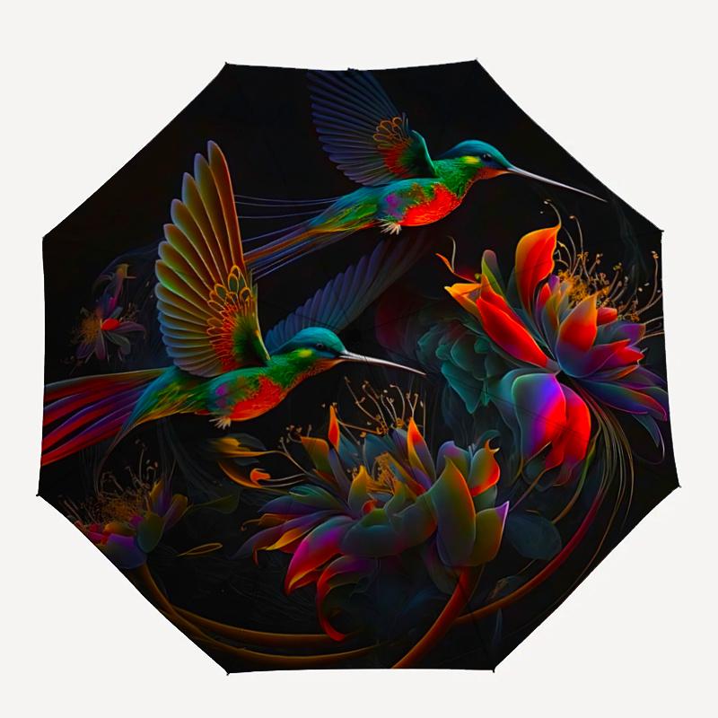 1pc Colorful Hummingbirds in Flight Automatic Opening and Closing Umbrella - Small Umbrella Suitable for Various Occasions W019