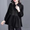 Black Shirt Women's Long Sleeved Plus Size Patchwork Mid-length Shirt Women's Casual Loose T-shirt