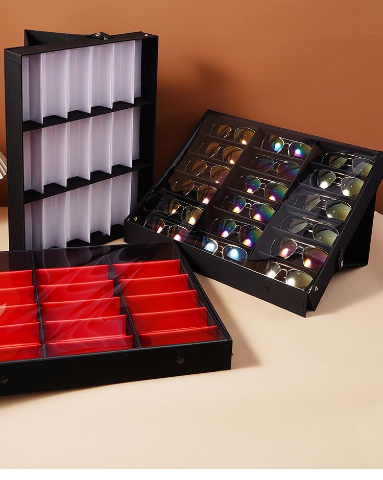 Eyeglasses & Jewelry Display Box with 18 Compartments and Stand