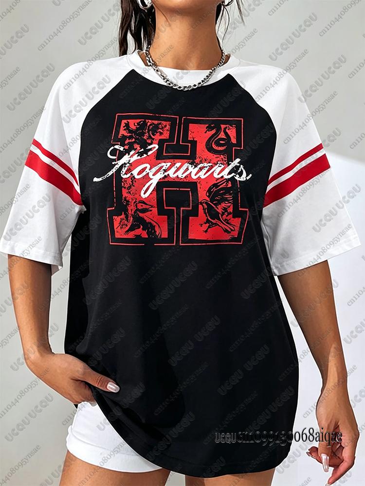 Summer Cartoon Harry Potter Print T-shirts For Women Casual Sports Football Jerseys Couple Street Tees Cosplay Clothing Y2K Tops
