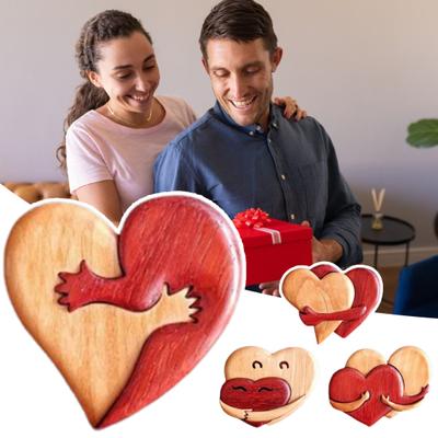 Holzherz Ornament Handgefertigt Umarmende Liebesherzen Romantisches Herz Ornament Paar Andenken