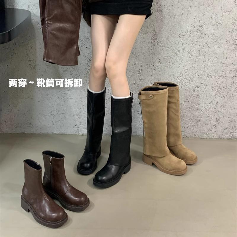 Two-wear boot removable thick-soled trouser tube boots women's 2025 autumn and winter new retro knight boots medium boots