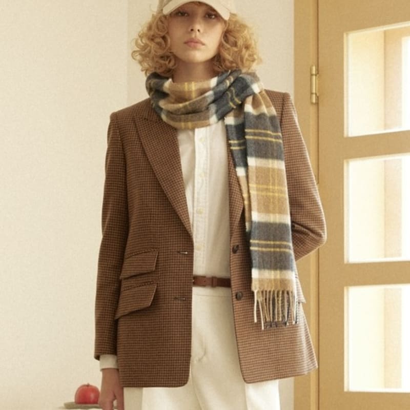 ABRAHAM MOON Merino Wool Muffler 25cm - Woodhouse Denim Yellow