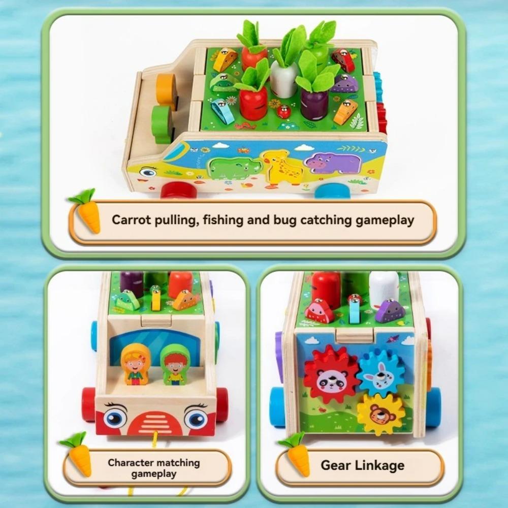Children's Wooden Multi Functional Animal Shape Matching Toy Puzzle Pulling Carrot Game Baby Fishing Cart Building Blocks