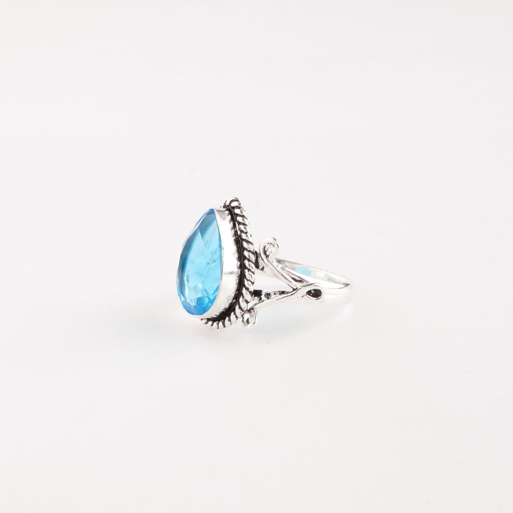 Swiss Blue Topaz Gemstone 925 Stamped Silver Jewelry Handcrafted Statement Ring RR-57-8