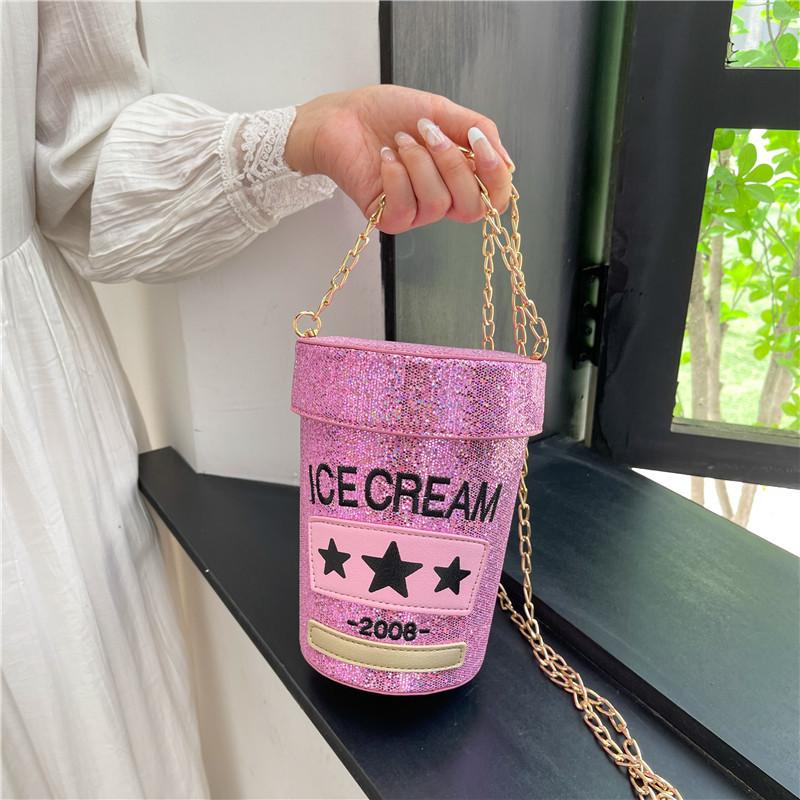 Personality Cylinder Bag Summer New 2025 Mori Girl Fashion Sequins Internet Celebrity Messenger Laser Small Round Bag Pu