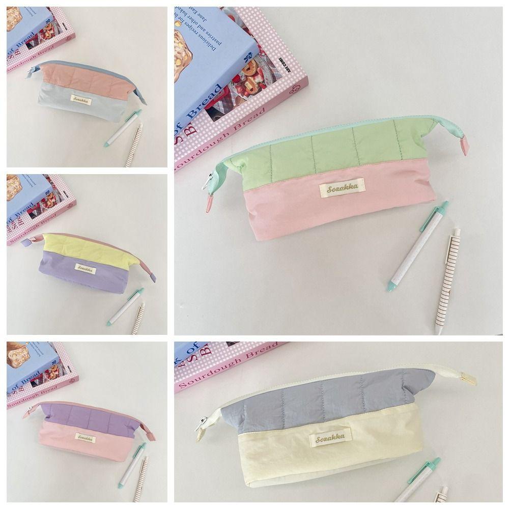 Colorblock Cute Makeup Bag Zipper Pencil Case Casual Stationery Bag Student