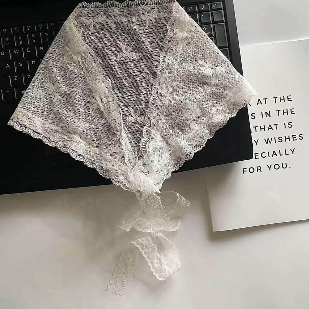 

Fashion White Woven Floral Lace Hair Scarf Wraps Sweet Retro Lace Hair Accessories Breathable Hair Band Travel