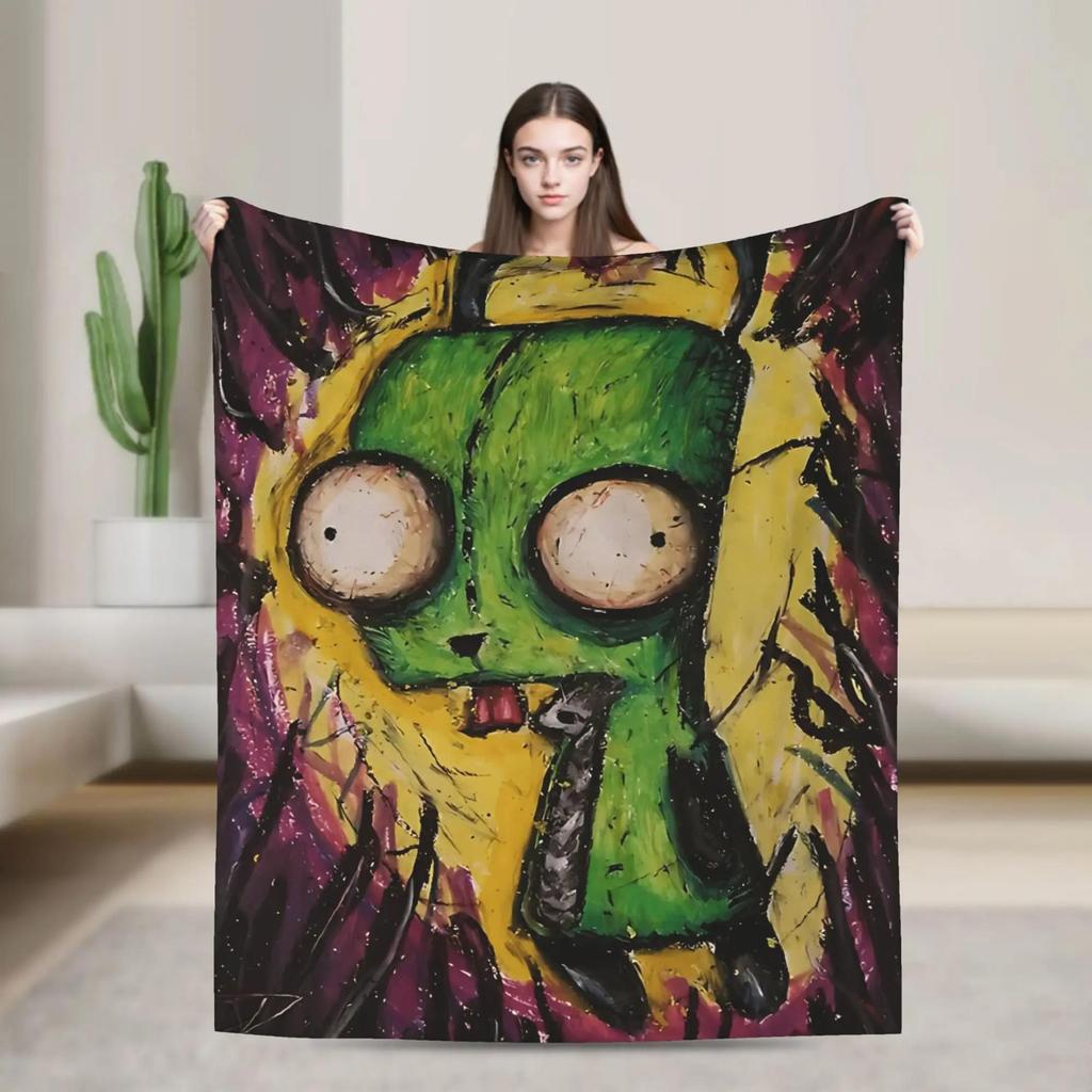 Gir Face Invader Zim Cartoon Flannel Throw Blanket for Home Decor Soft Custom Quality Bedspread Travel Gift