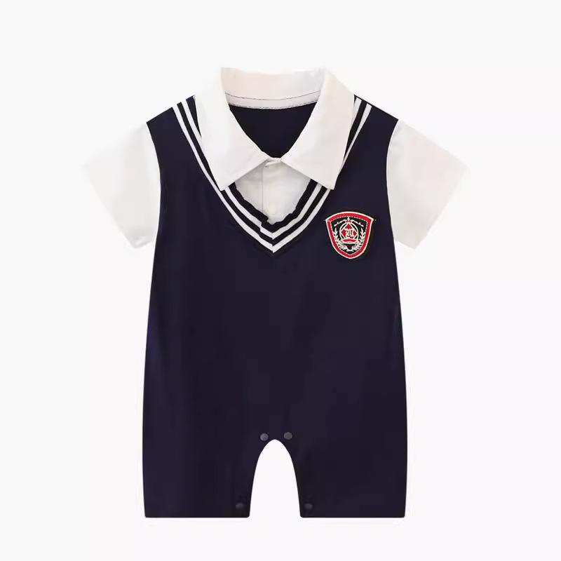 Trendy Summer Lapel Baby Boy Romper – Stylish Infant Crawling Suit for One-Year-Olds