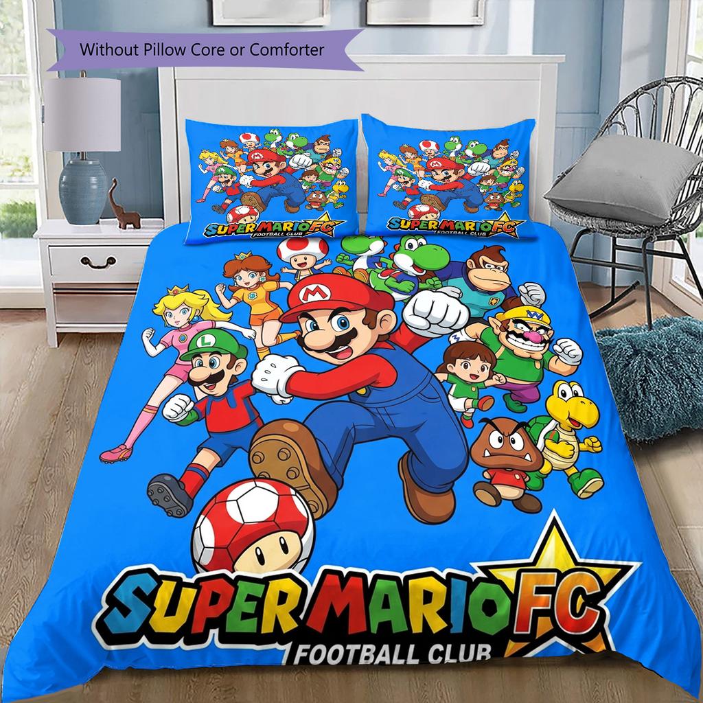 Super Mario Pattern Bedding Quilt Set Quilt Cover Pillowcase Home Birthday Gift(1 * duvet cover + 2 * pillowcase, without core)