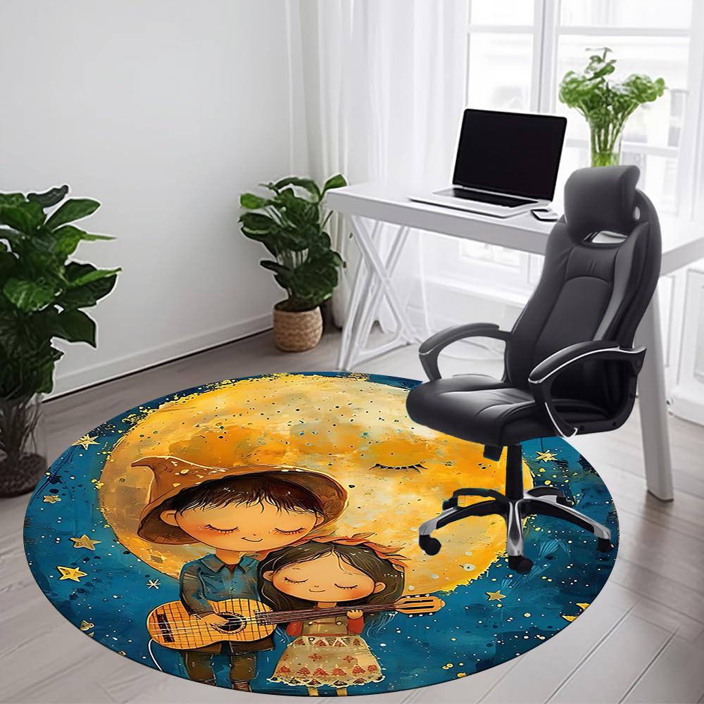 

1PC Moonlit Harmony Office Round Area Rug, Indoor Mat Suitable ForOffice, Under Office Chairs Bedroom Living Room Home Decor, Room Deco g085 80cm by 80cm