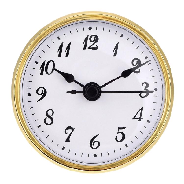 Mécanisme d'horloge encastrable 70 mm Accent doré Cadre en plastique Cadran métallique Installation rapide Pour horloges et décoration intérieure
