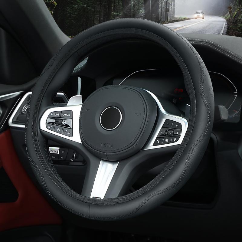 

1PC car steering wheel cover, made of pu leather without inner ring embossed corrugations, in a circular d shape for all seasons чёрный