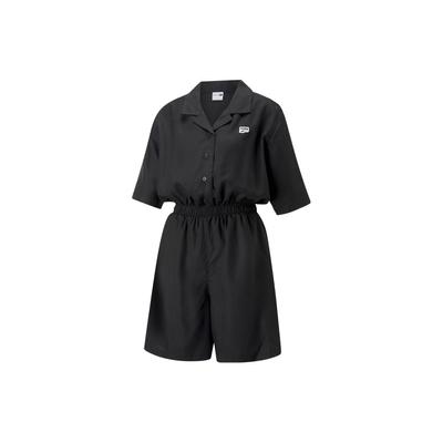 Solid Color Short Sleeve Shirt And Straight Leg Shorts Jumpsuit Women Jumpsuit Black 620632-01