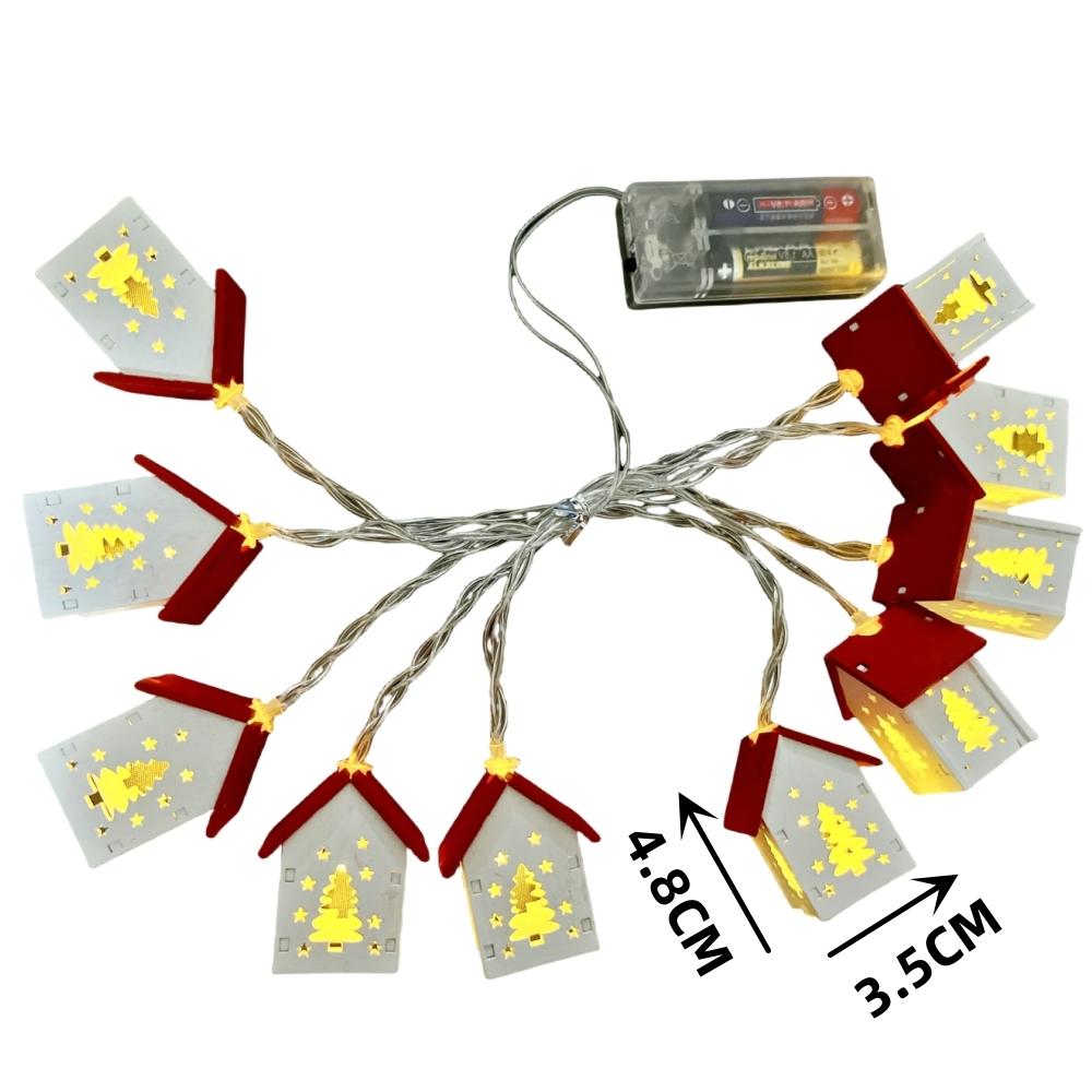 1.5M 10LED Christmas Wooden House LED String Light Xmas Tree Hanging Ornament Christmas Decoration For Home Navidad Gifts 2025