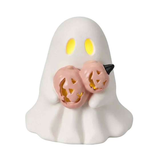 Farmhouse Halloween Decor Glowing Ghost Figurine, LED Light Up Ghost, Tabletop Pastoral Holiday Display for Tiered Tray Mantel Shelf And Indoor Autumn