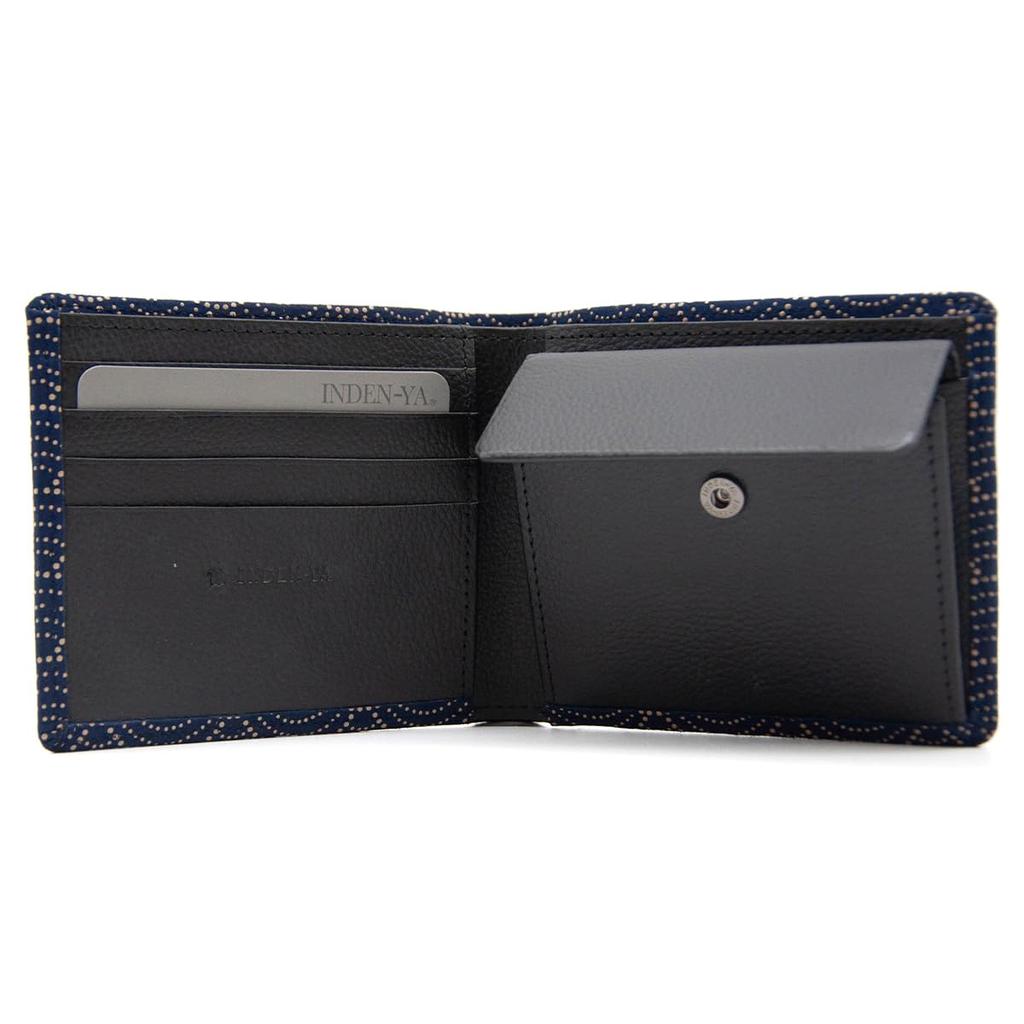 Inden Wallet Coin Purse Deerskin Traditional Craft Made in Japan Navy Blue with White Lacquer Seigaiha [Indenya] Bi-fold Men's No.2006 ([14-004]