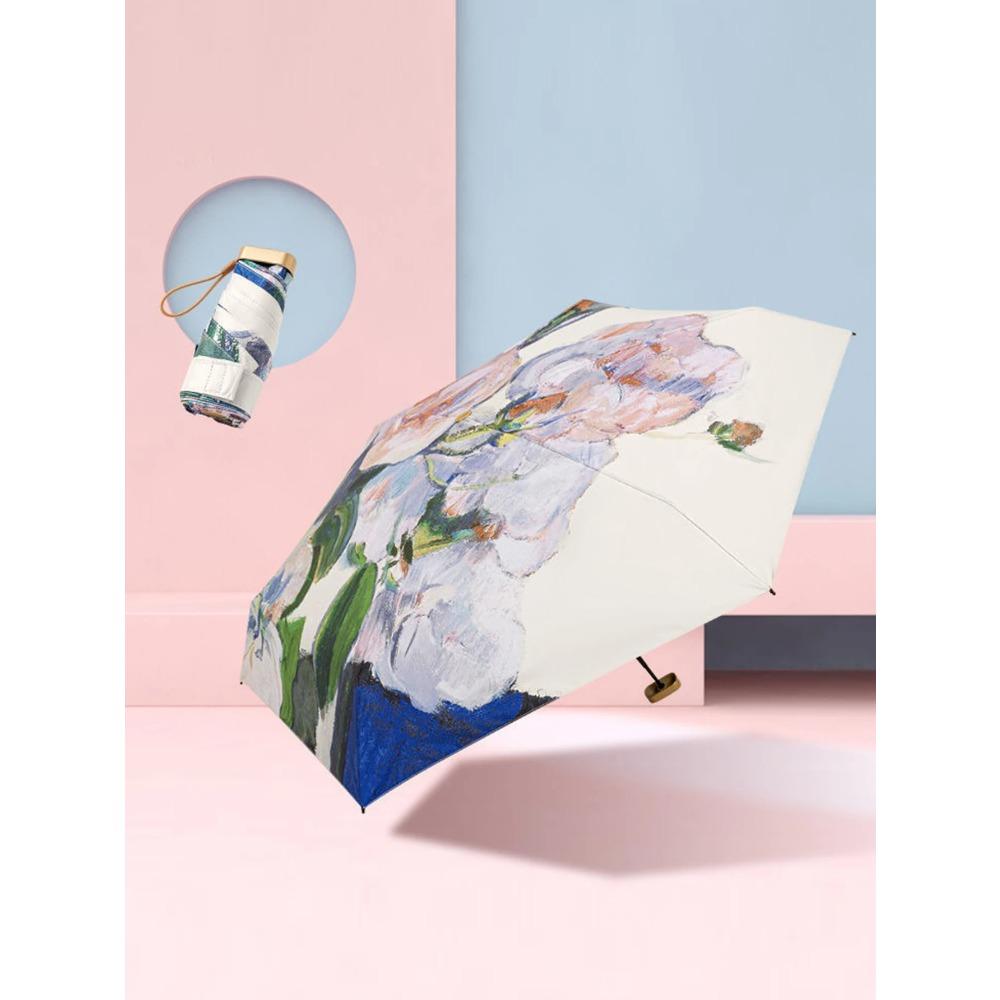 Микро Мини Ручной Компактный Зонт Розовый Зонт с Рисунком Масла Розовый с Разноцветными — фото 5
