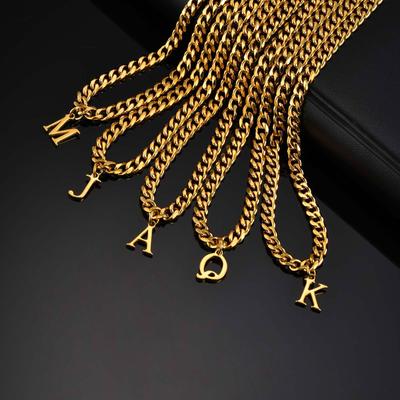 Gold Men's Stainless Steel Hexagonal Alphabet Necklace - Quanxi Water Jewelry NC-1855