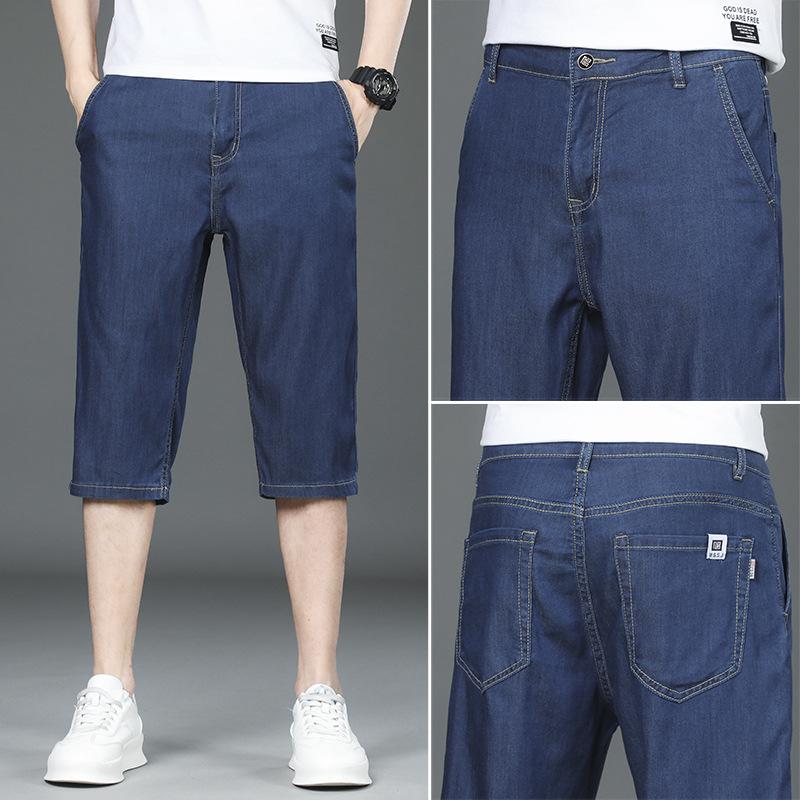 Ultra-thin Tencel Denim Shorts For Men, Loose, Straight, Soft, Casual, Versatile, Cropped Pants, Summer Trend, Versatile
