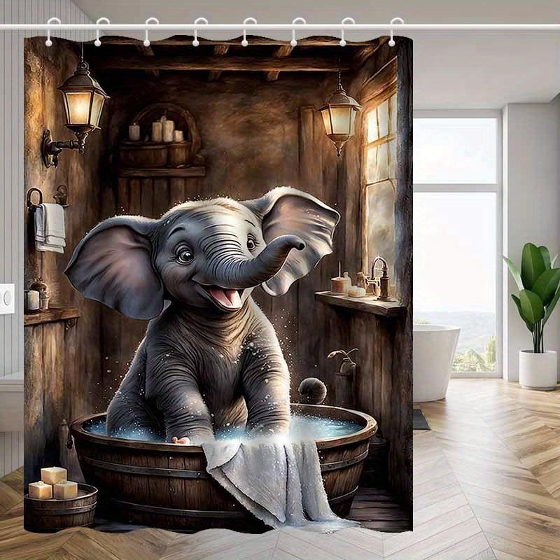 

Милый Слоненок Шторка для Ванной Слоненок в Деревянной Ванне Художественный Дизайн Декор Детской Комнаты Водонепроницаемая Ткань Набор Штор для Ванной 90x180CM