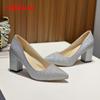 Fashion Aphixta Pointed Toe Shoes Women Pumps 7.5cm Career Square Heels Bling Fashion Work Office Party Shoes Super Big Size 49 50