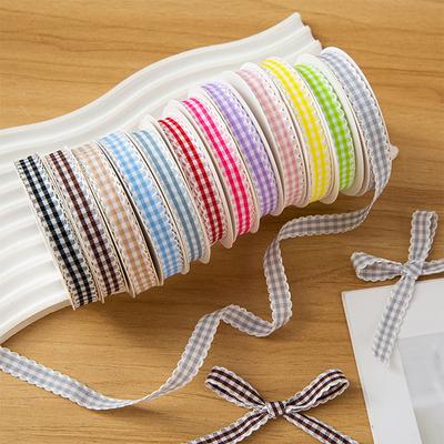 10yards/Roll Wave Edge Candy-Colored Gift  Cake Box Decor 1CM Bouquet Bow DIY Plaid Ribbon Lace Checkered Hair Accessories