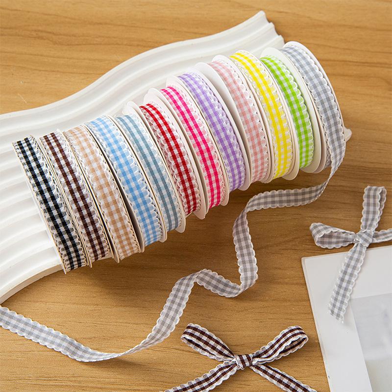 10yards/Roll Wave Edge Candy-Colored Plaid Ribbon 1CM Lace Checkered DIY Hair Accessories Gift Cake Box Decor Bouquet Bow