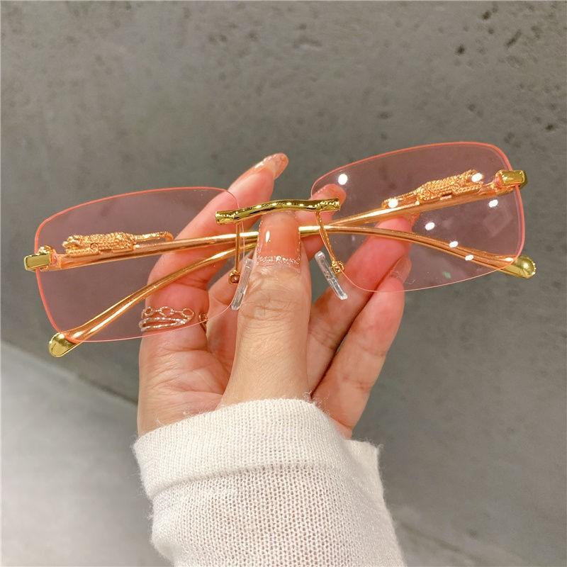 Ins Square Rimless Sunglasses for Women Men Retro Fashion Ocean Lenses Trend Brand Designer Outdoor Shades Eyewear