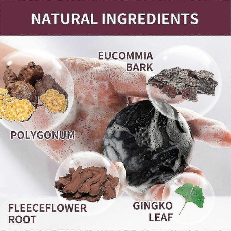 Hira Darkening Polygonum Shampoo Bar for Gray, Thin Hair and Hair Growth, Gray Reverse Bar Soap, He Shou Wu Shampoo Soap, Deep Cleanse the Scalp/Hair