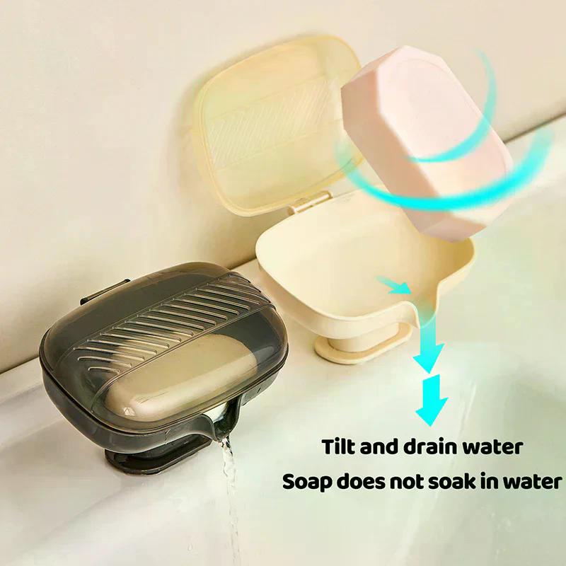 Creative Sucker Soap Dish Holder With Lid Self-Draining Soap Tray Case Portable Soap Container Box For Bathroom Accessories